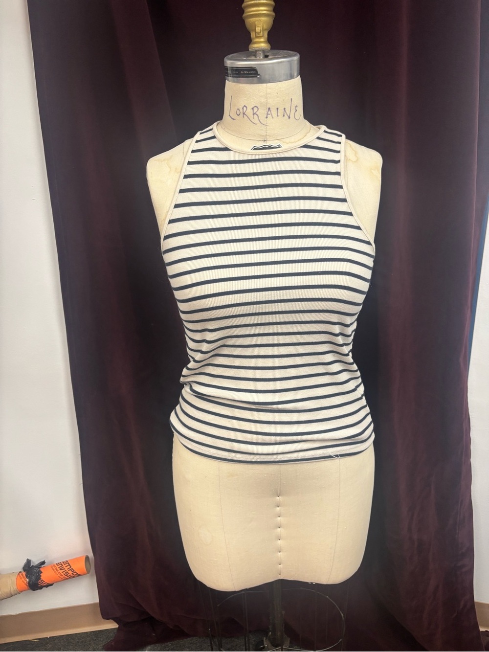 H &M Classic Striped Ribbed Tank Top - Cream & Black size large